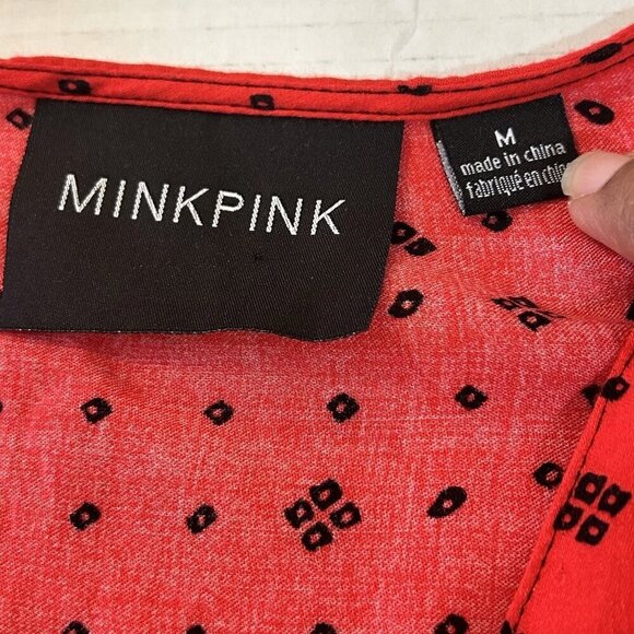 MINKPINK Women's Dancing Crane Maxi Dress M NWT Red Long Sleeve Slits - Picture 8 of 8